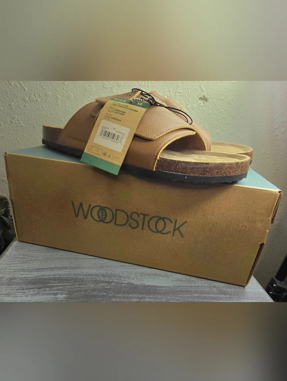 Woodstock Brown Leather Slide Sandals - Adjustable Comfort Mens Size 12 NWT